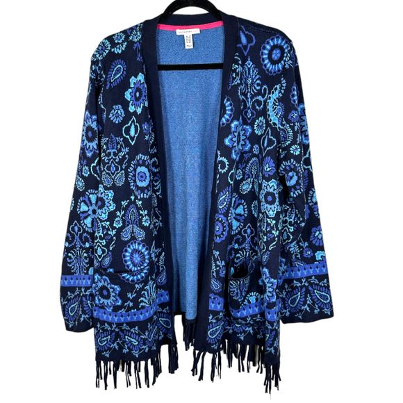 Isaac Mizrahi Live Jacquard Floral Tassel Open Front Cardigan Size 2X - Picture 7 of 8